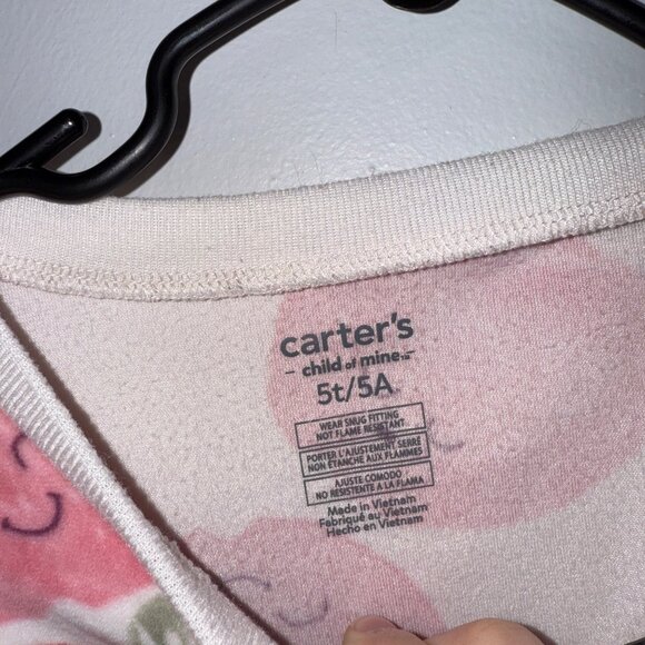 Carters Child Of Mine 5T/5A Girls Fleece Pajama Set With Pink & Red Apple Print - Picture 5 of 6